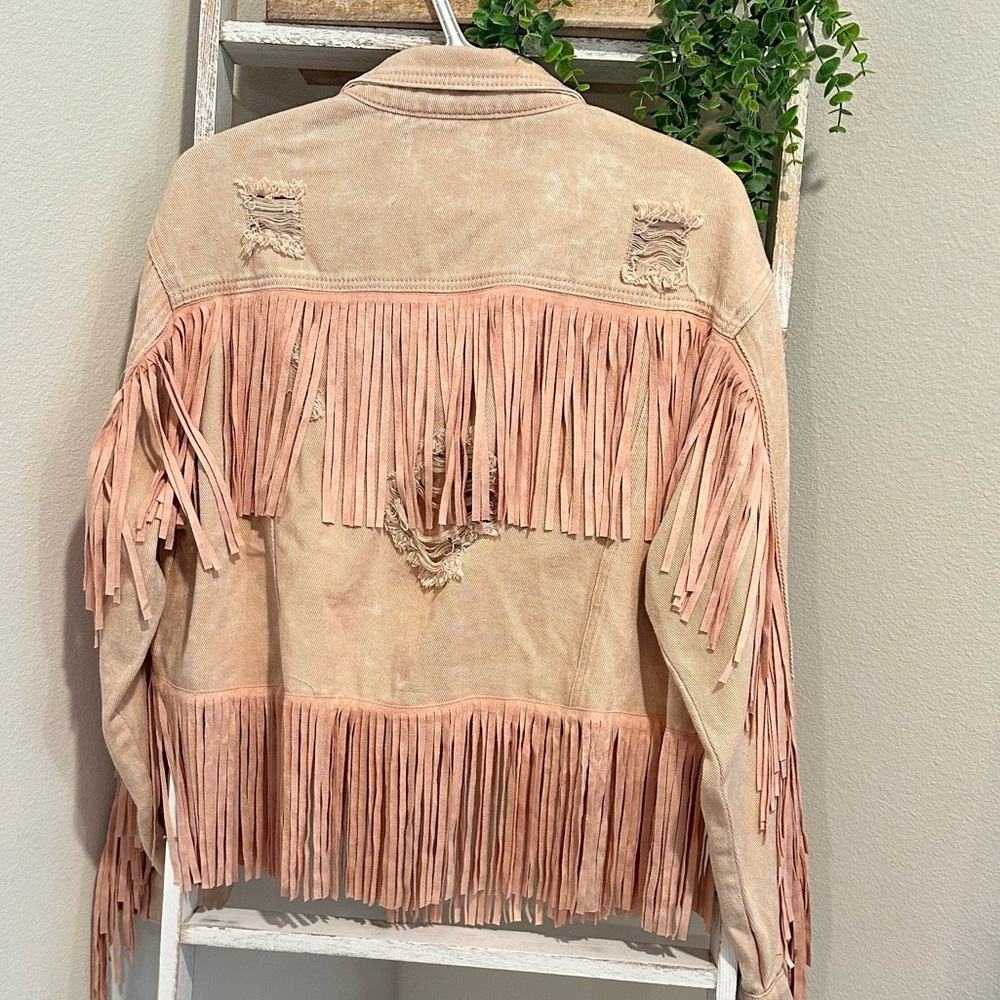 Fantastic Fawn Distressed Fringe Jean Jacket - Picture 2 of 5